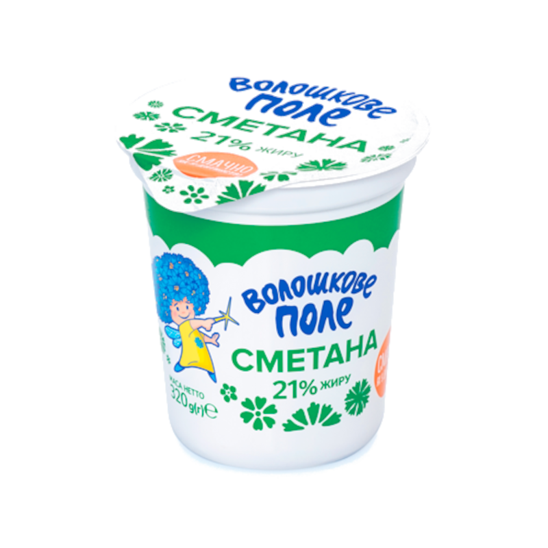 Сметана 21%, 320г, стакан ВОЛОШКОВЕ ПОЛЕ